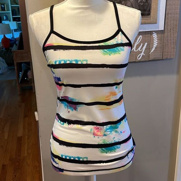 Lululemon Women's Size 4 Power Y White Floral Striped  Tank top - Picture 2 of 5